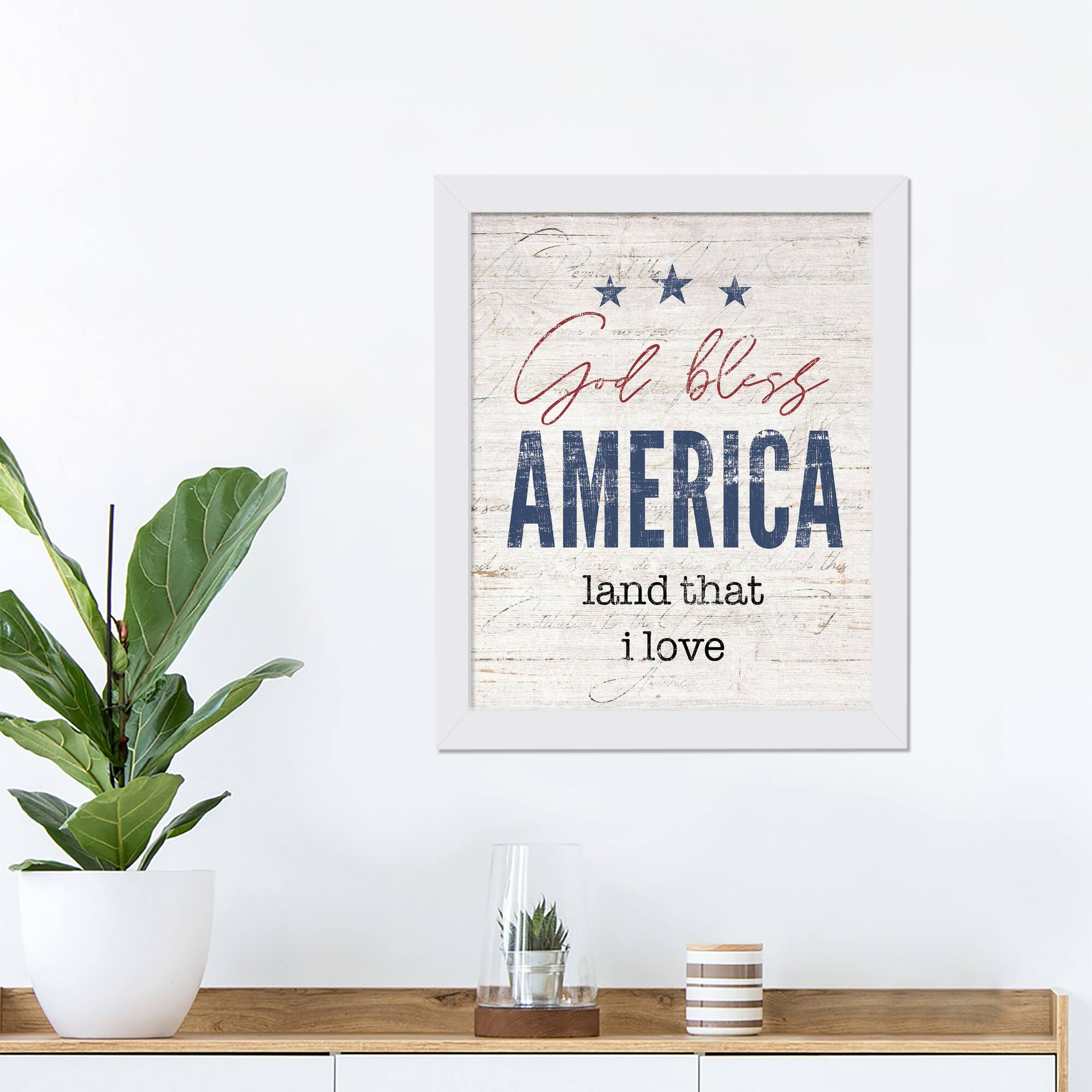 God Bless America White Framed Print Under Plexiglass